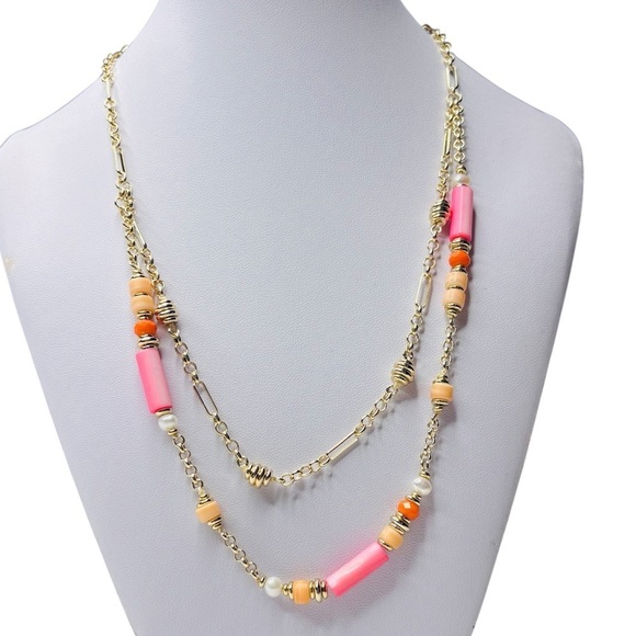 New KENDRA SCOTT Rachel Gold Pink Multi Strand Necklace - Picture 2 of 7